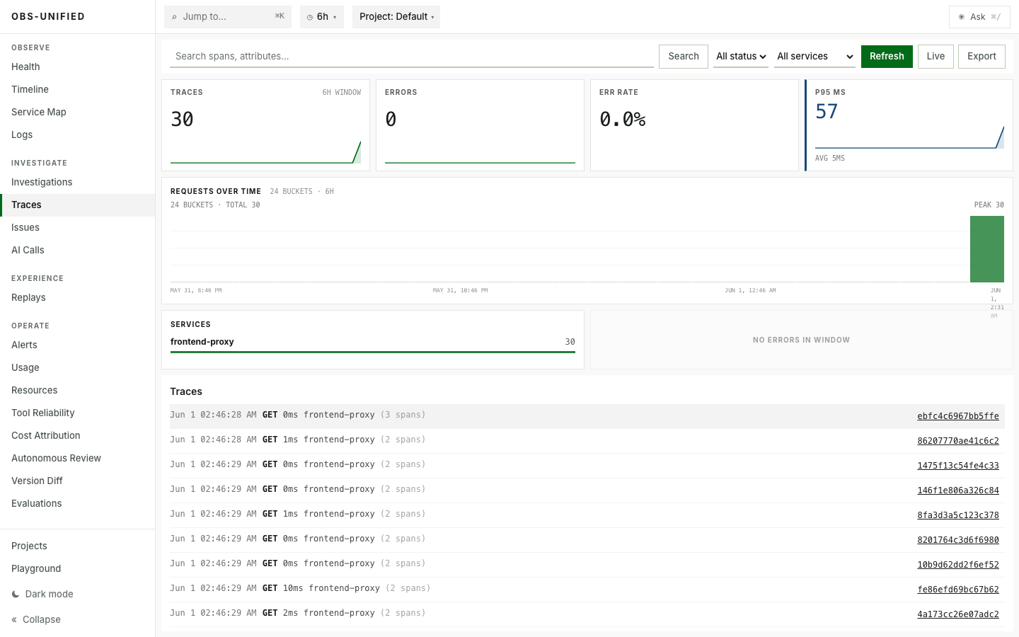 Interaction ID path in the Observability Unified dashboard